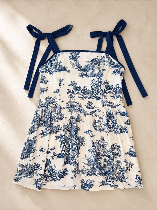 SHEIN Dresses & Skirts - Blue Toile Tie Strap Babydoll Mini Dress Cottagecore Coquette Coastal SHEIN
